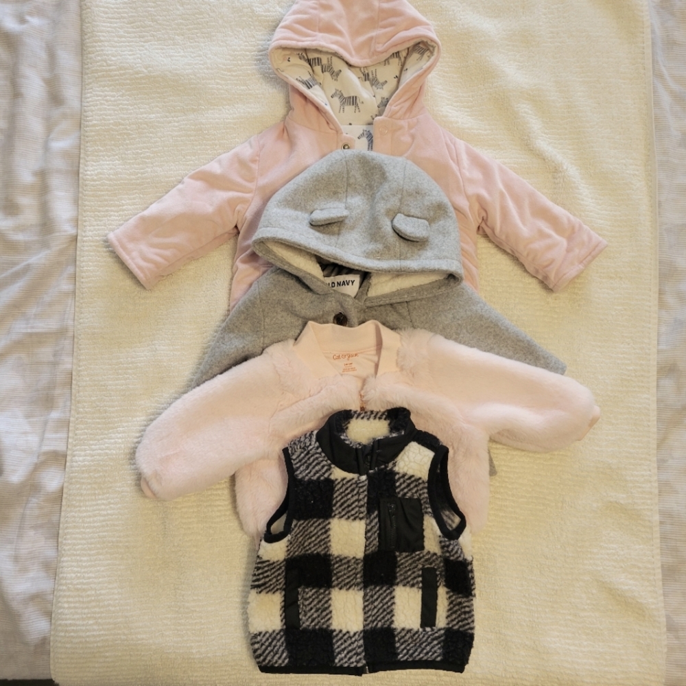 3-6 months baby girl winter coat, sweater, vest pink, Grey, black, white